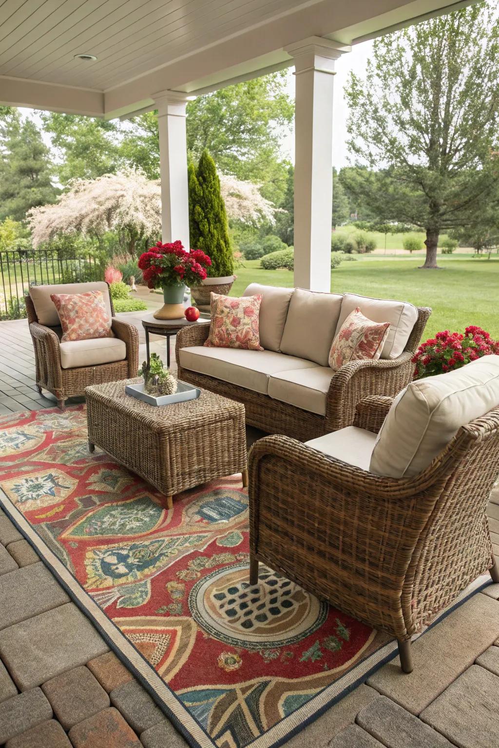 Defining spaces with stylish outdoor rugs.