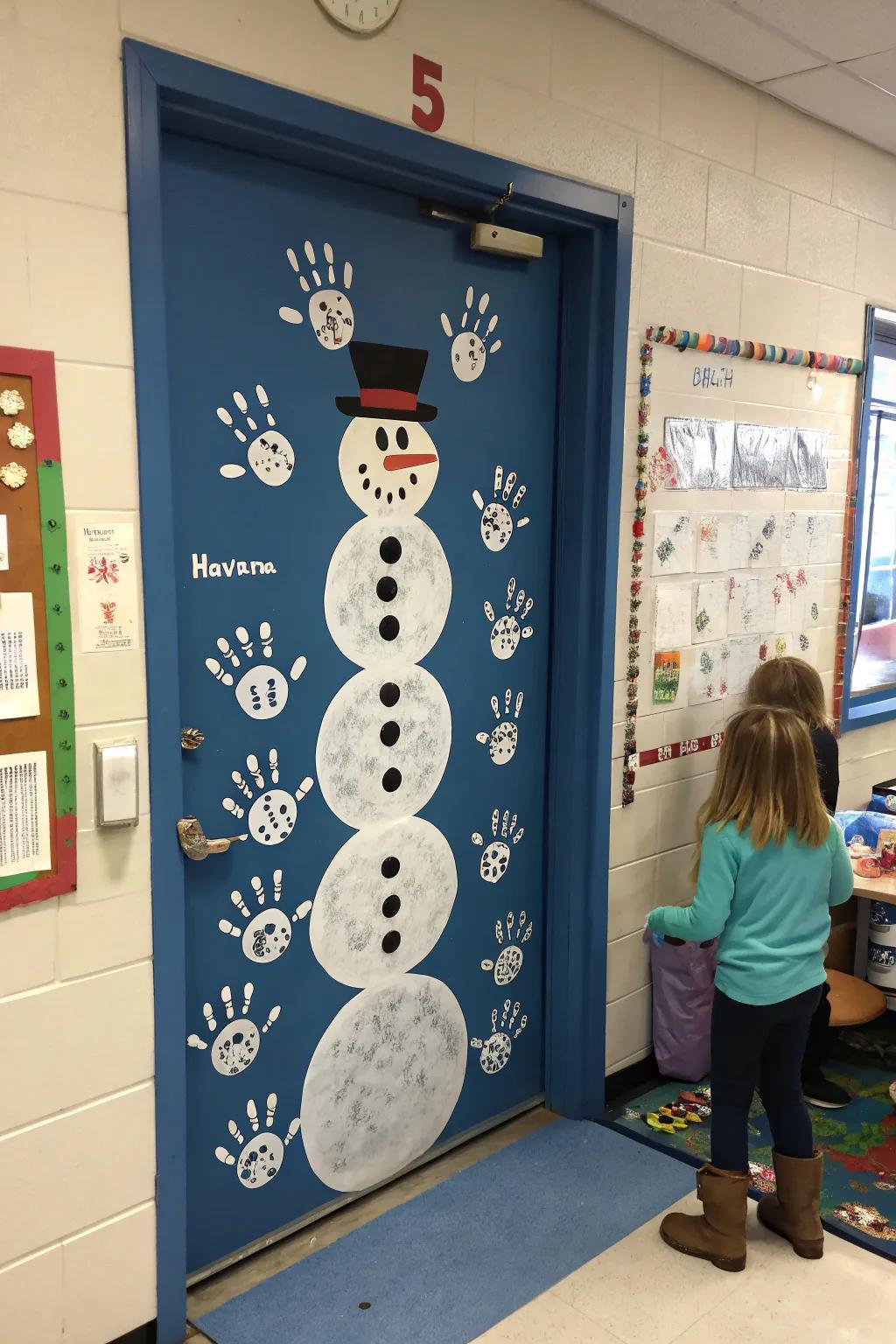 A heartwarming snowman family portrait.