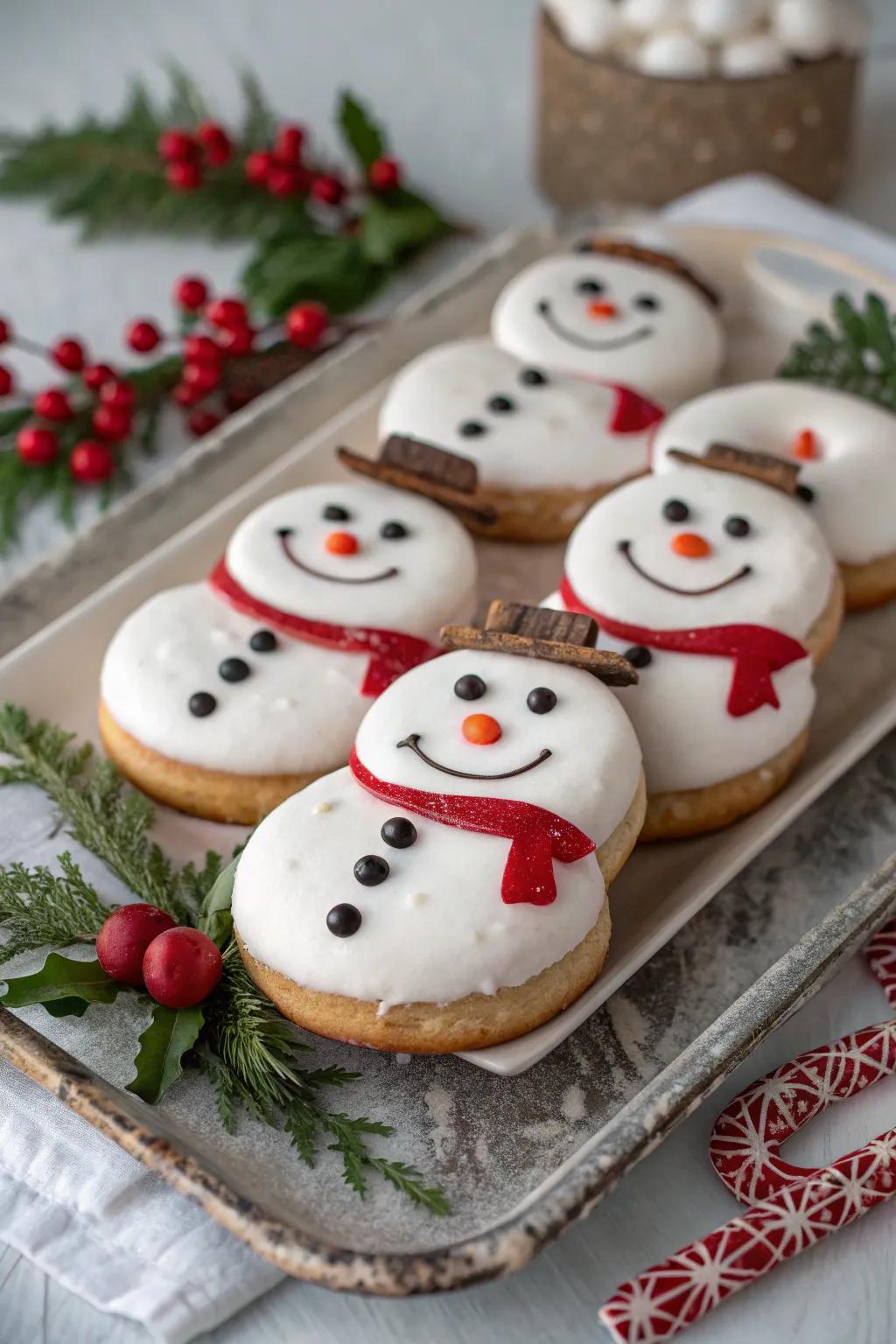 Delicious snowman donuts for a fun treat.