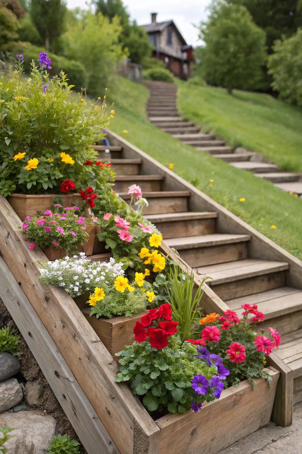 Add layers to your garden with stair step planters.