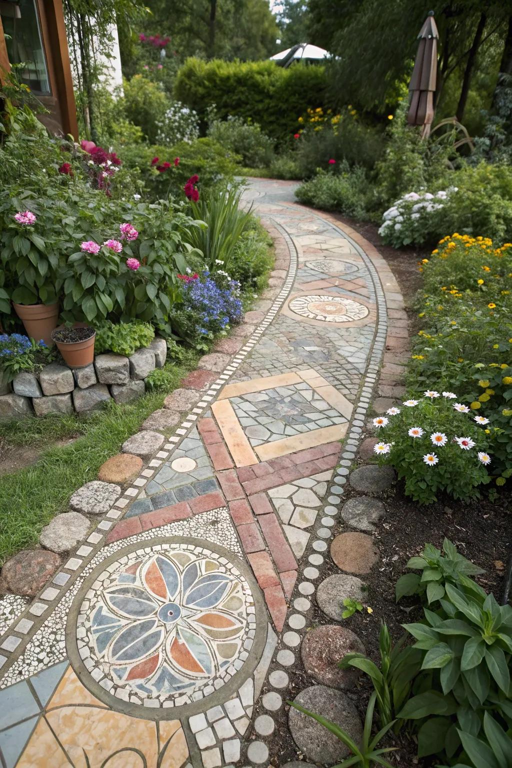 A colorful mosaic walkway that delights and inspires.