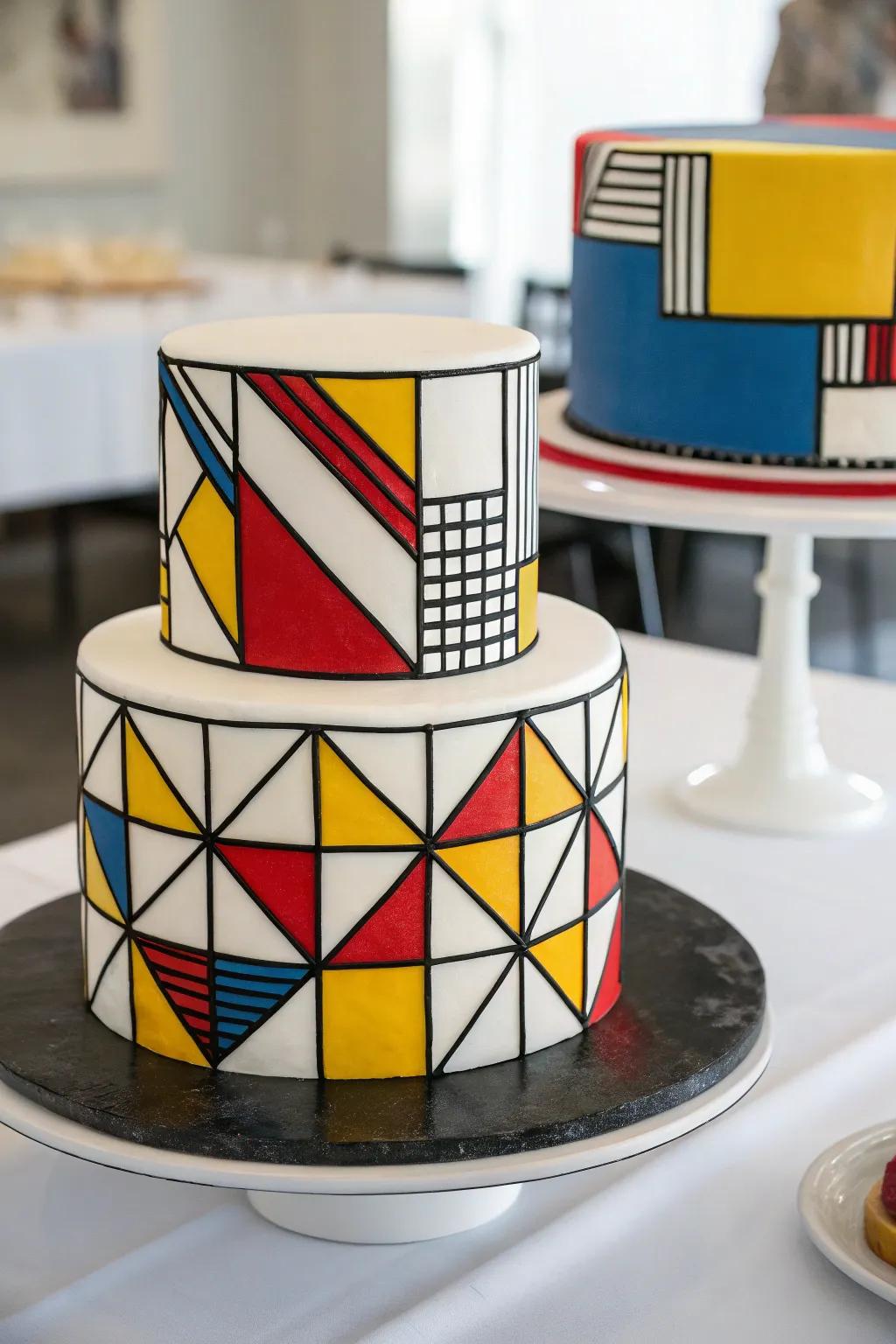 A Cubist cake offers a modern and artistic flair to your dessert table.