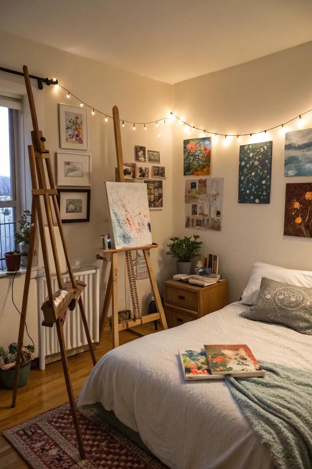 Display your art supplies for an authentic artist's bedroom.