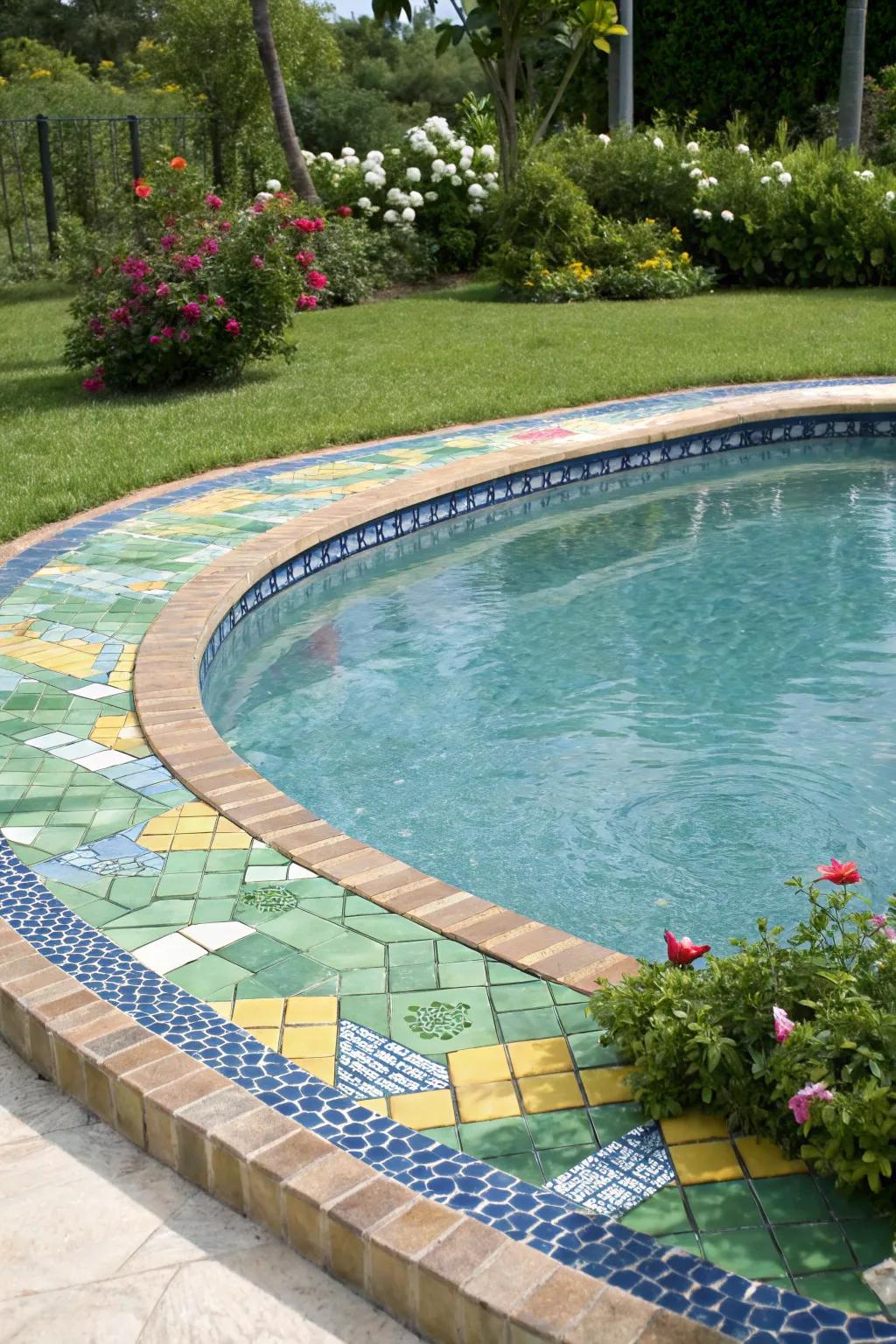 Colorful tiles bring a personal touch to the pool’s design.