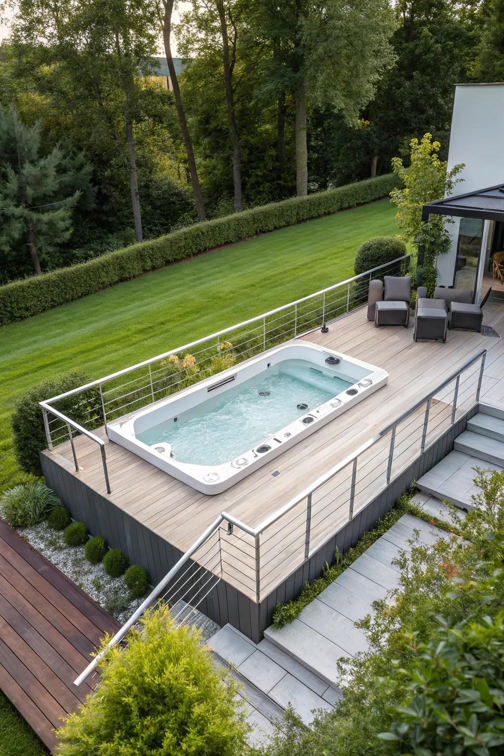 Sunken decks offer a chic, integrated appearance for your swim spa.