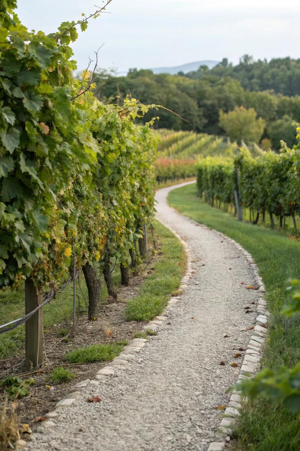 Invite exploration with charming vineyard pathways.