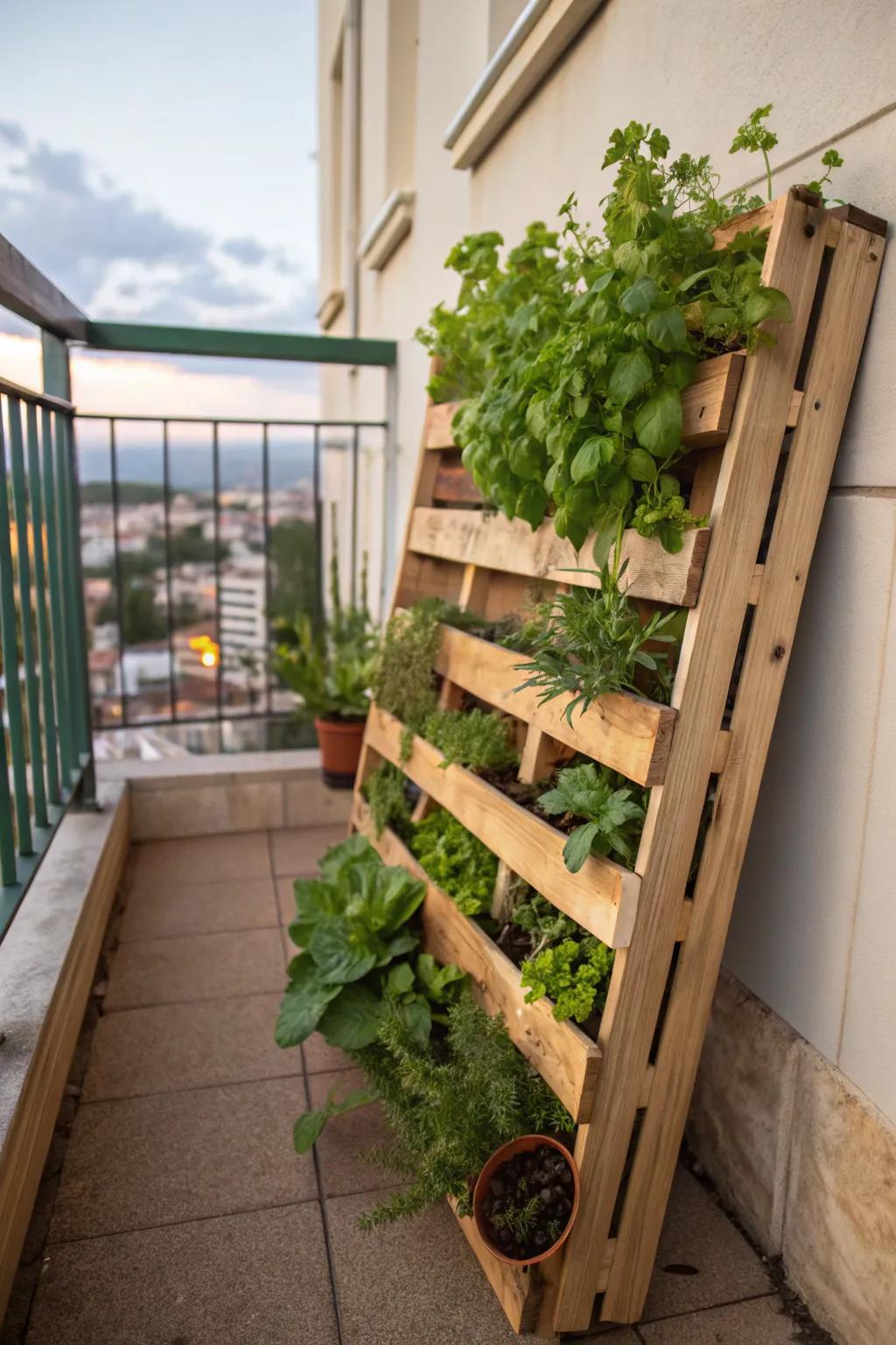 A palette planter is a creative and cost-effective herb garden solution.