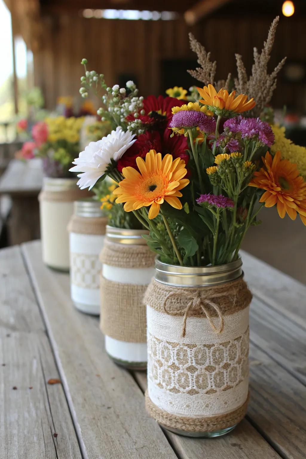 Rustic mason jars add a simple, stylish touch.