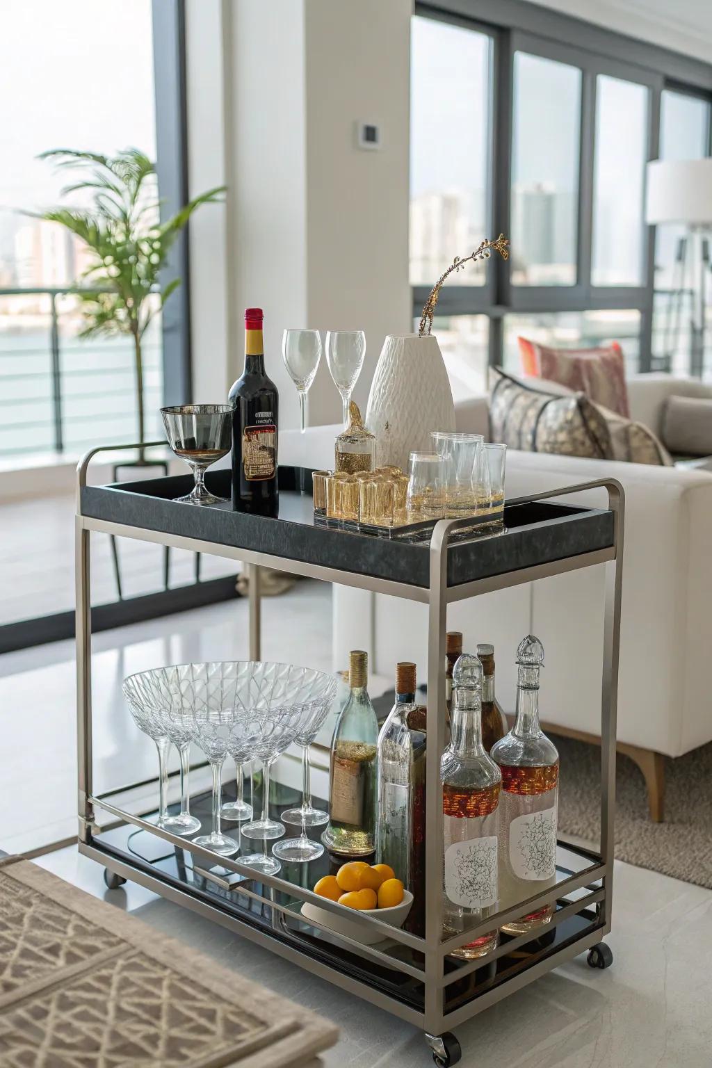 A bar cart adds elegance and mobility to your entertaining space.