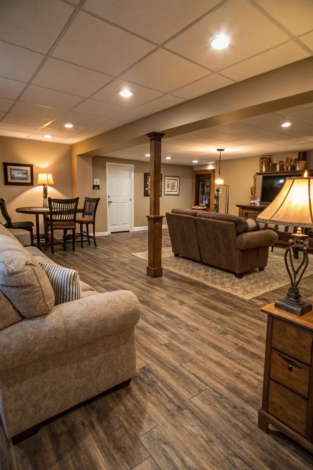 Vinyl with integrated underlayment enhances comfort.