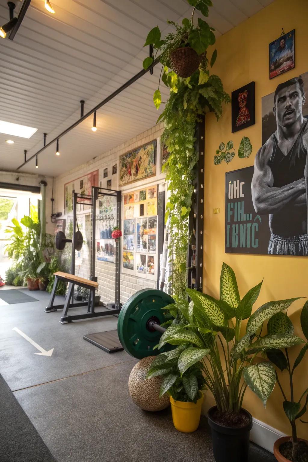 Decorative elements like plants can transform your gym into an inviting space.