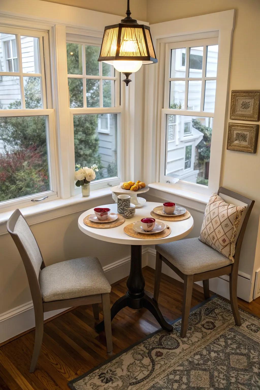 Enjoy your morning coffee in a charming bay window breakfast nook.