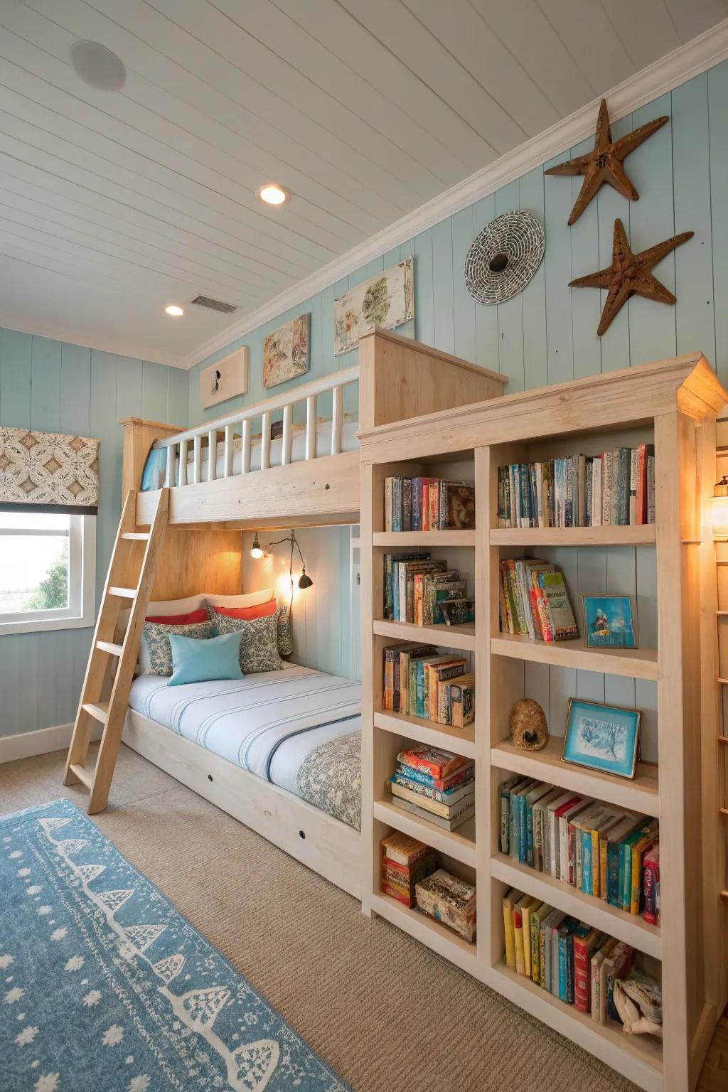 A built-in bookshelf keeps your beach reads close.