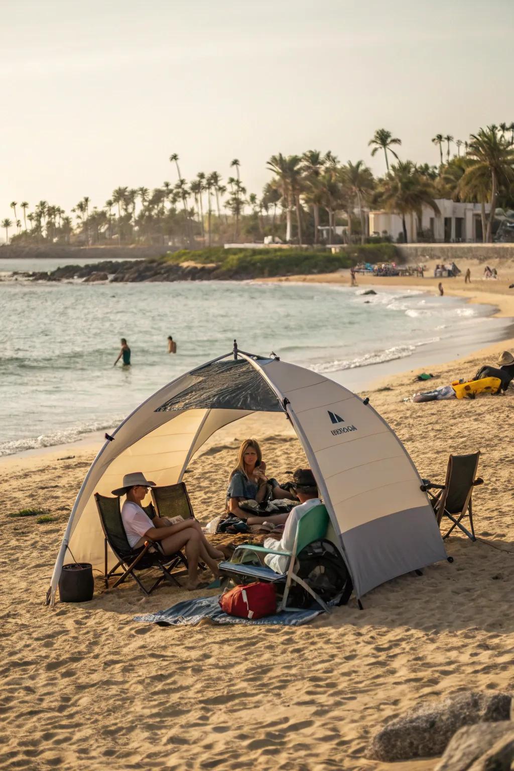 The umbrella tent hybrid combines ease of an umbrella with the coverage of a tent.