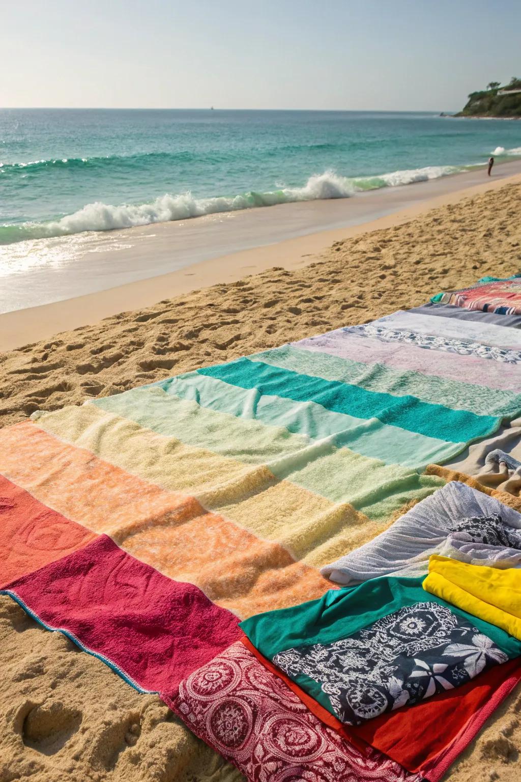Enjoy the beach with a spacious towel blanket that fits everyone.