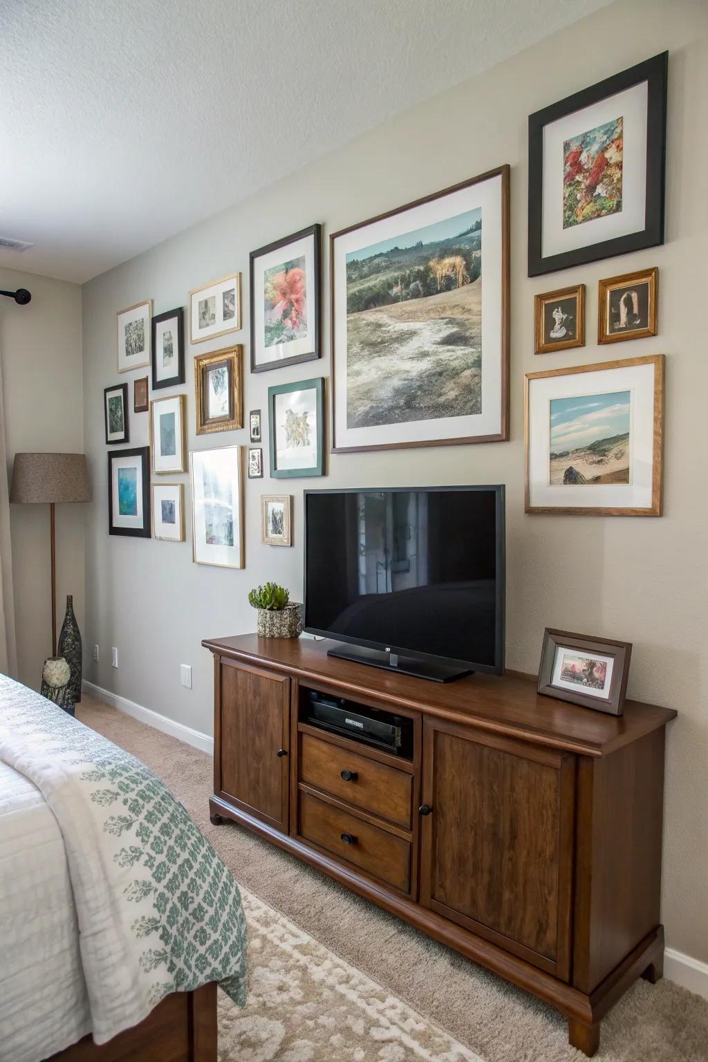 Artwork around your TV can make it a stylish part of the decor.