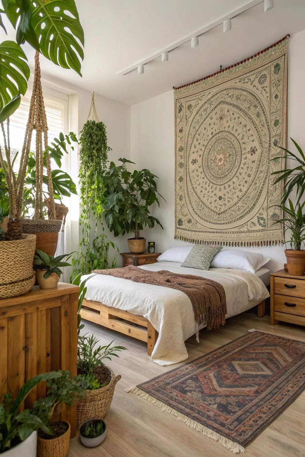 Blend natural elements with your tapestry decor.