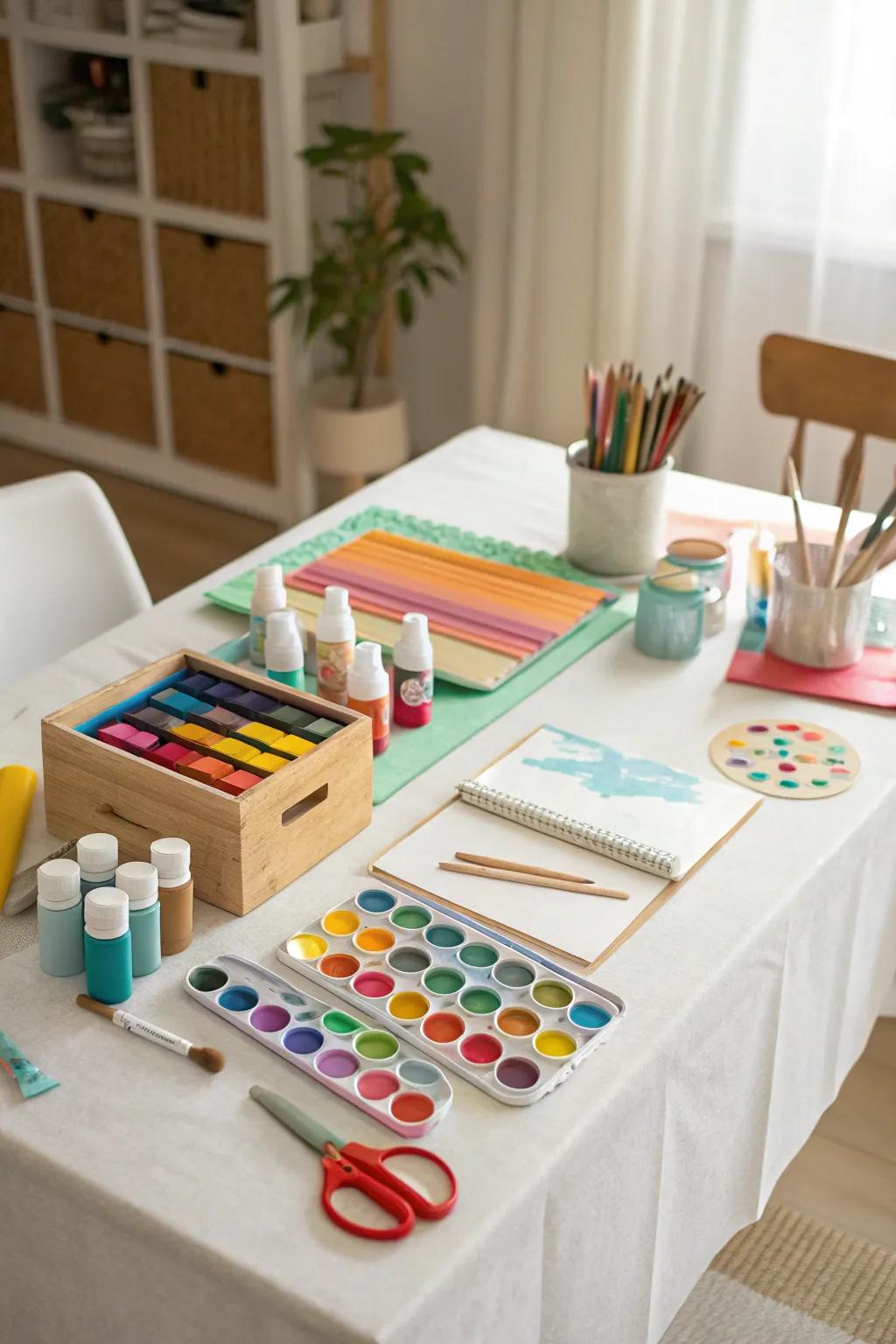 A DIY craft station lets guests create unique party keepsakes.