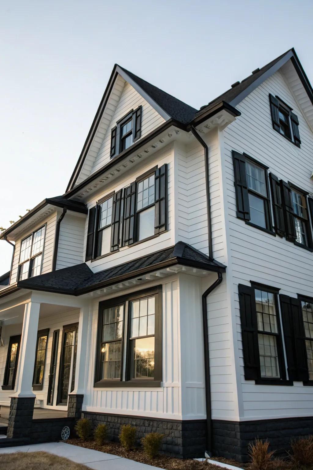 Contrasting black trims accentuate the architectural details of this home.