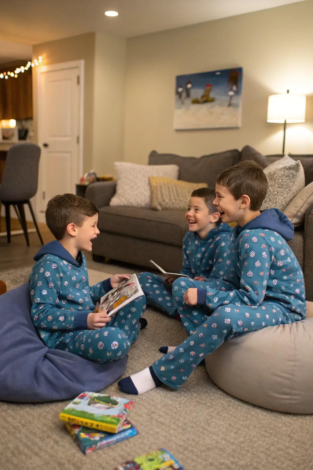 Matching pajamas add a touch of fun and unity to the sleepover.