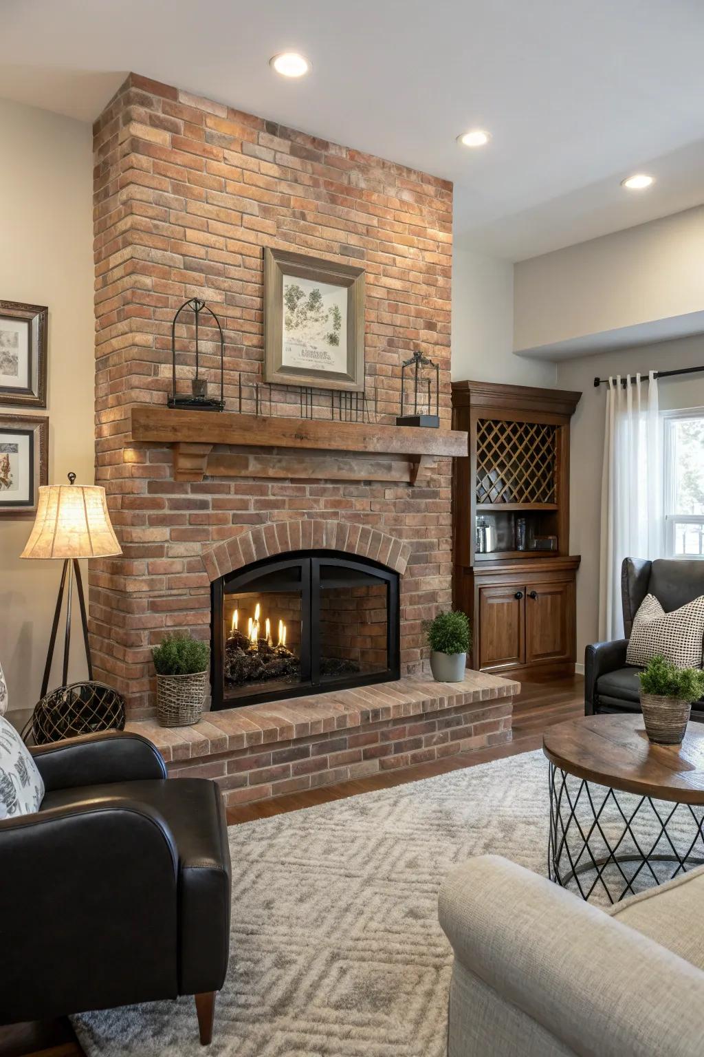 A blend of modern and traditional styles creates a harmonious fireplace design.