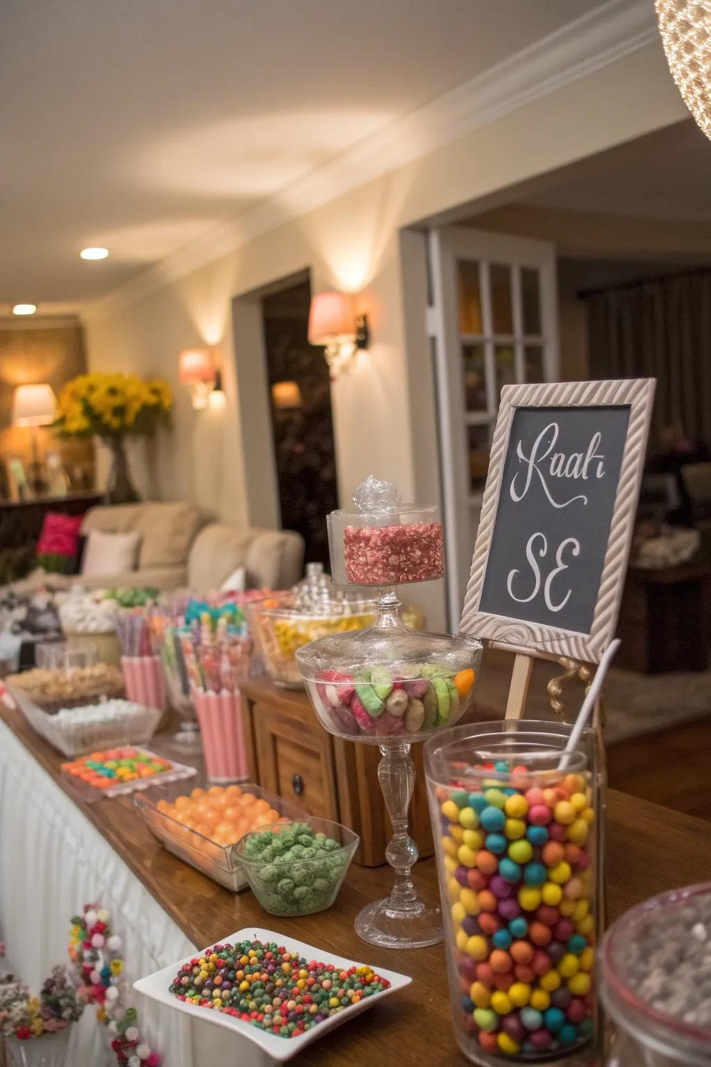 Personalized labels adding a unique touch to the candy table