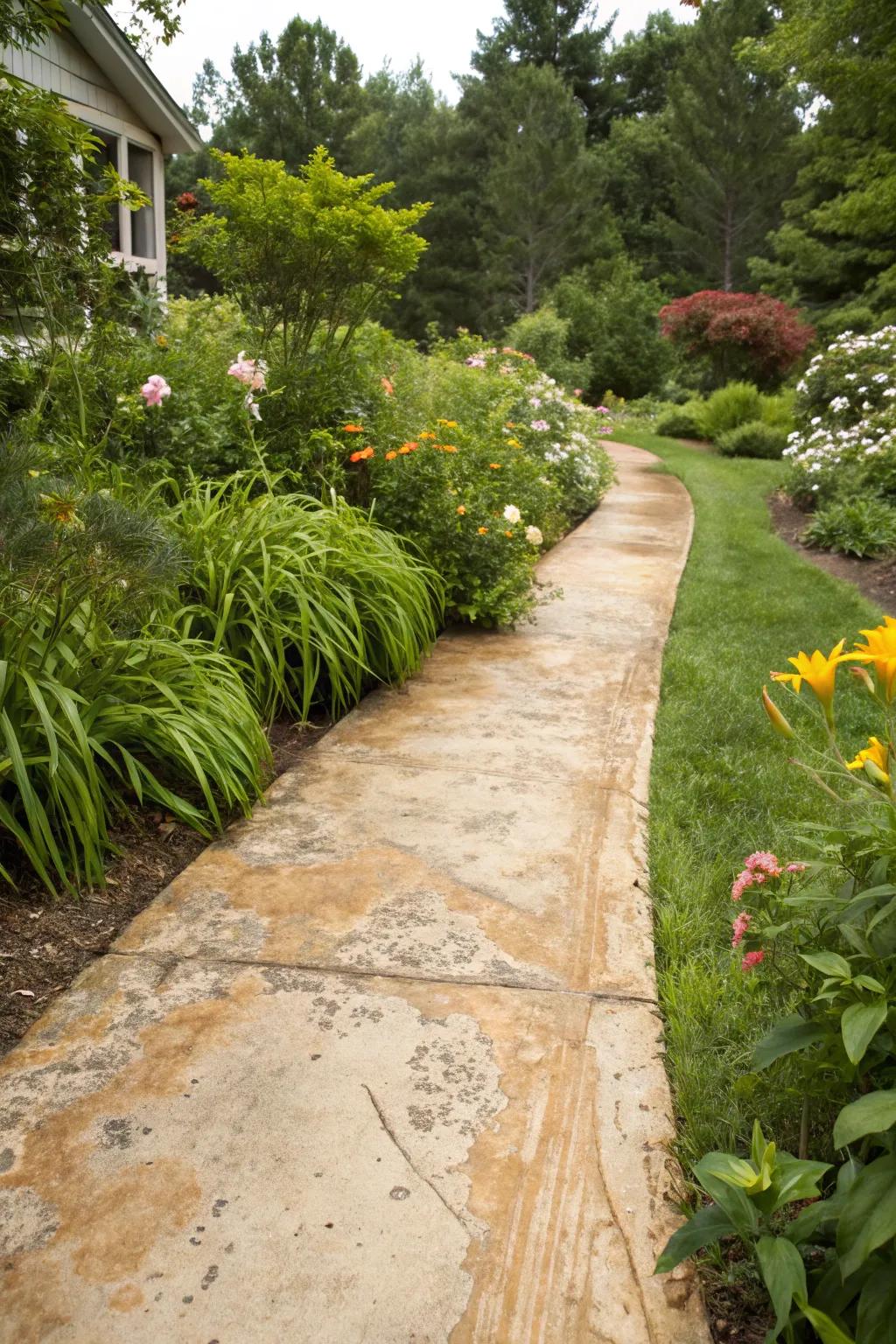 Limewash cement walkway for a touch of vintage elegance.