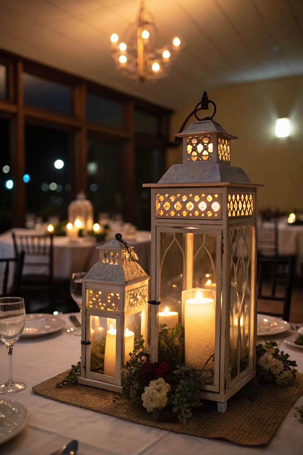 Lanterns create a magical glow for evening settings.