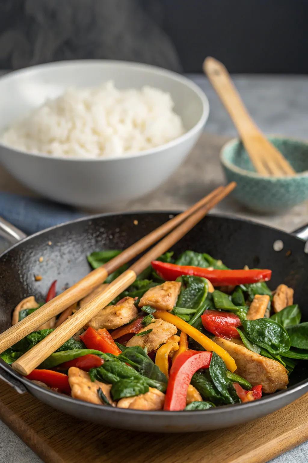 Chicken and spinach stir-fry, a quick and vibrant meal.