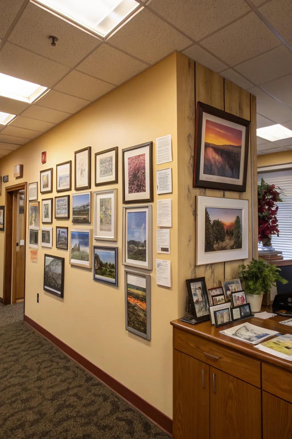 Personal artwork adds a unique touch and inspiration to an executive office.