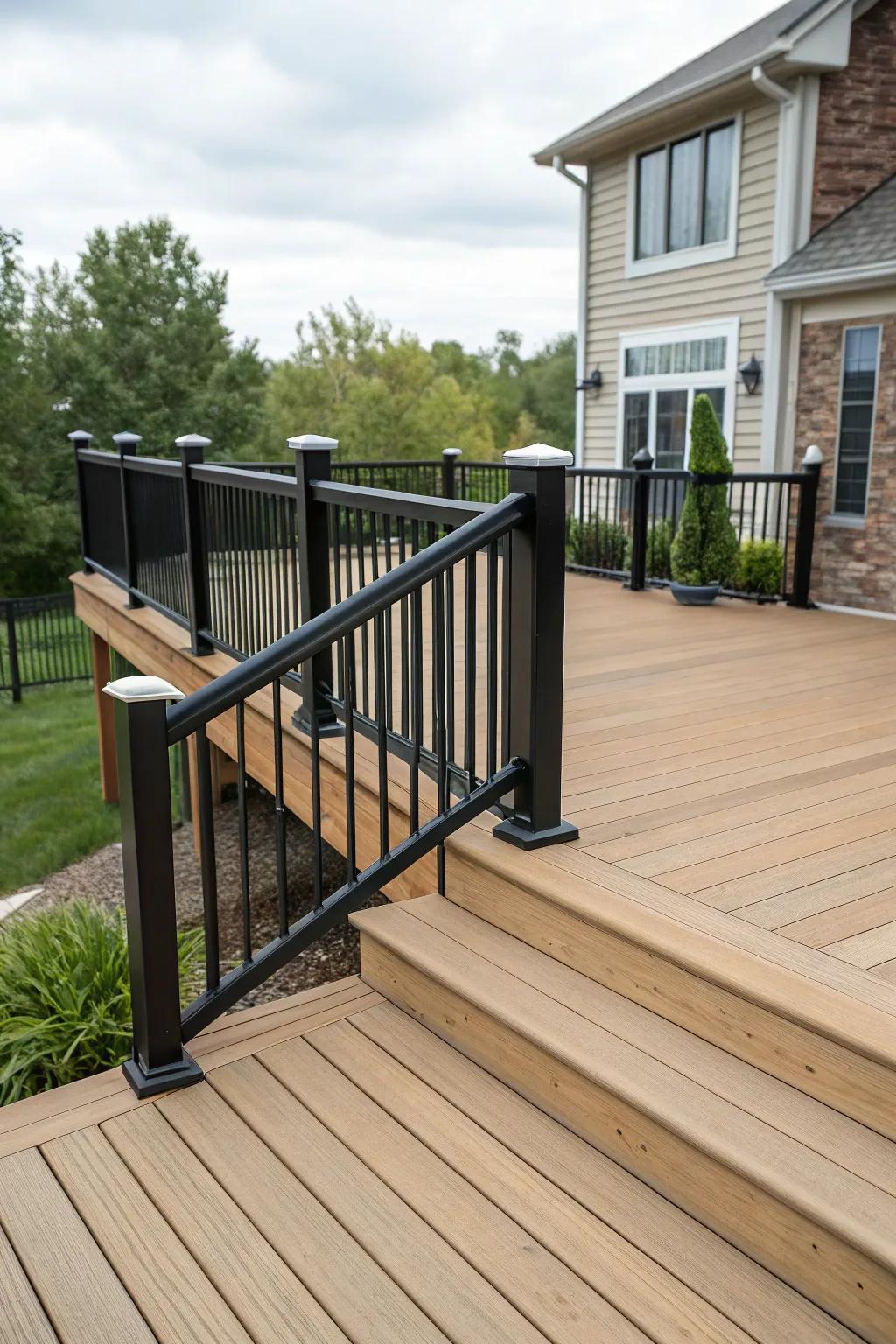 Play with colors by contrasting deck and railing for a striking effect.