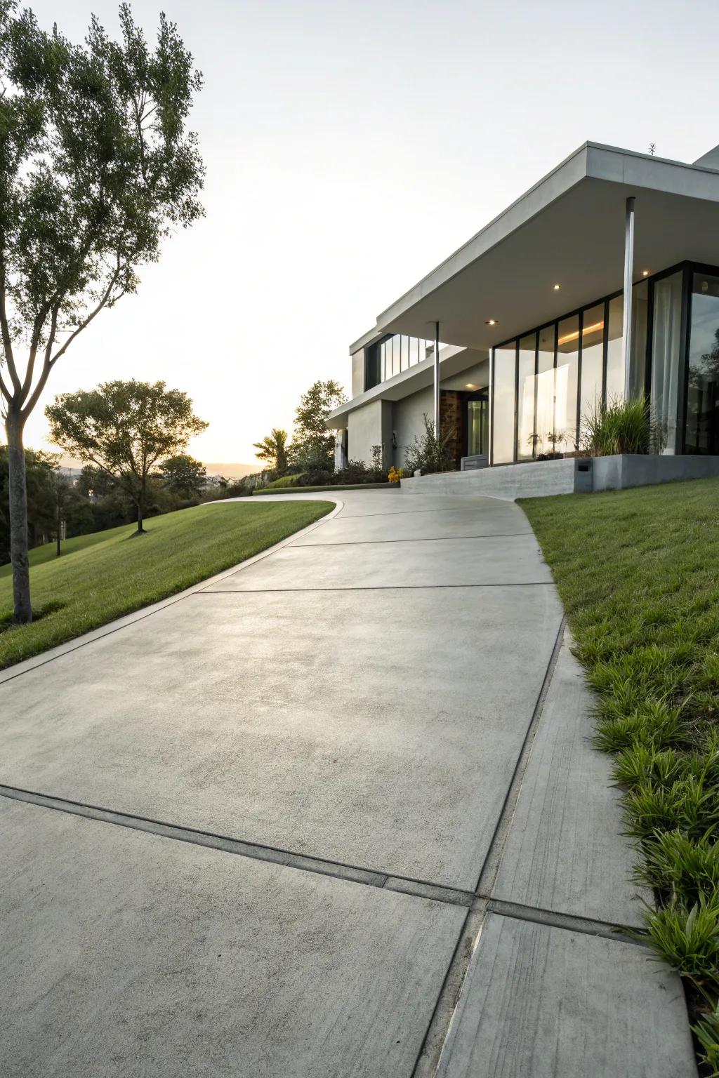 A smooth concrete driveway that exudes modern simplicity.