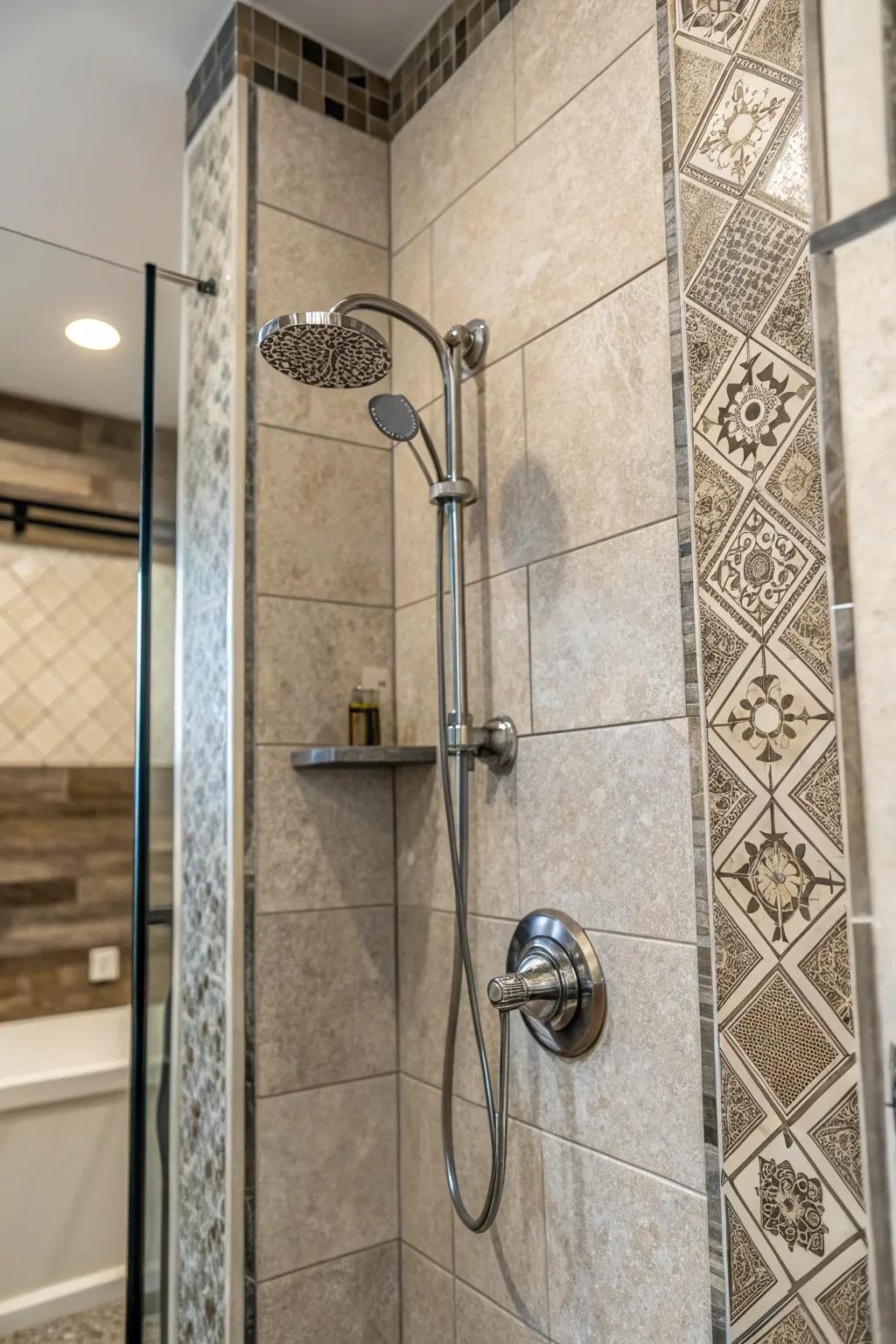 Textured tiles add depth and tactile interest to your shower.