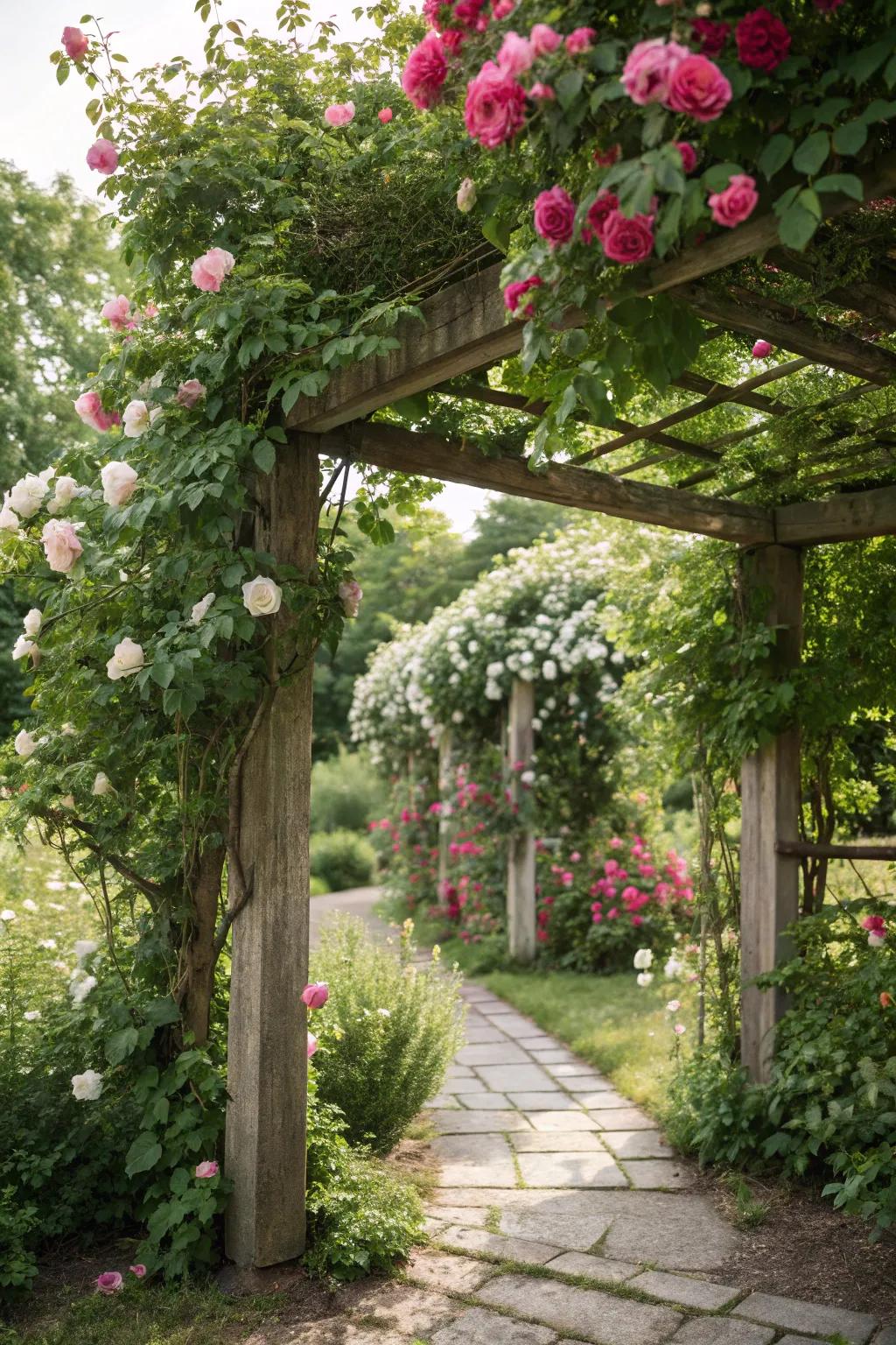 Arbors and trellises add vertical interest and charm.