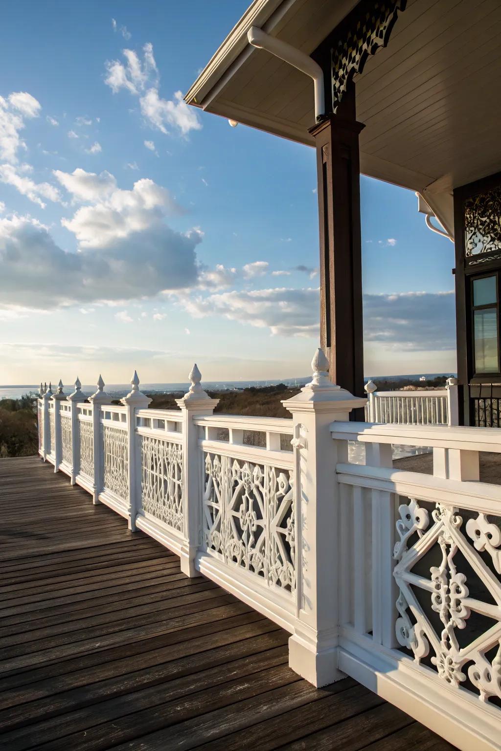 White accents add a modern twist to Craftsman railings.