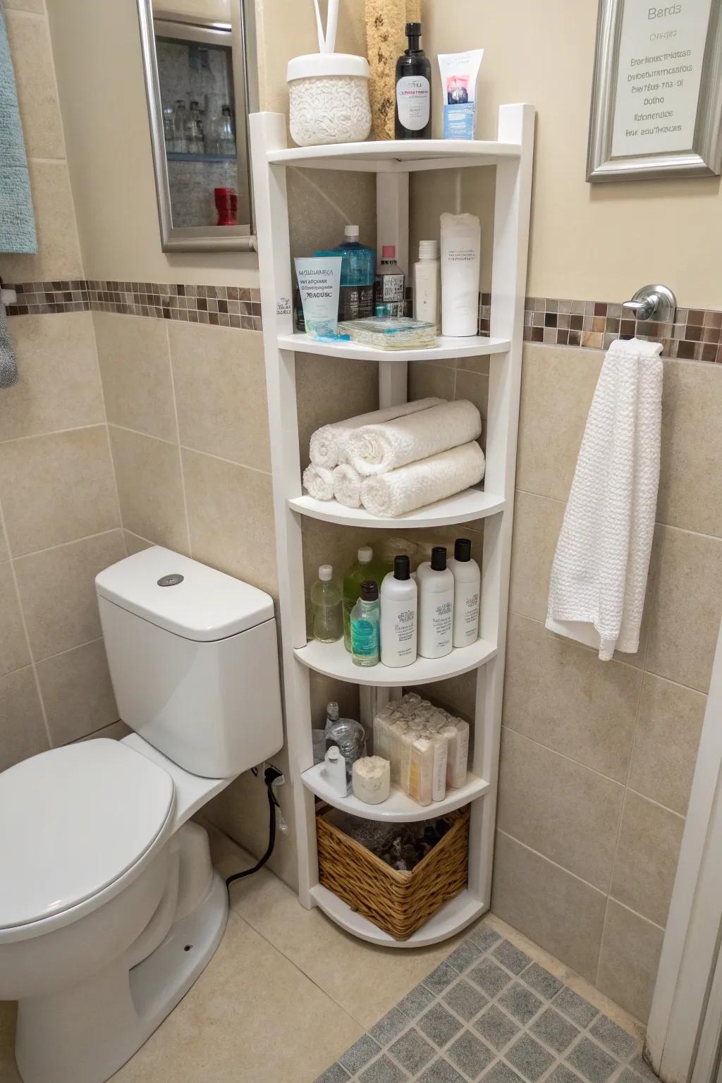 Corner units make use of every available inch in the bathroom.