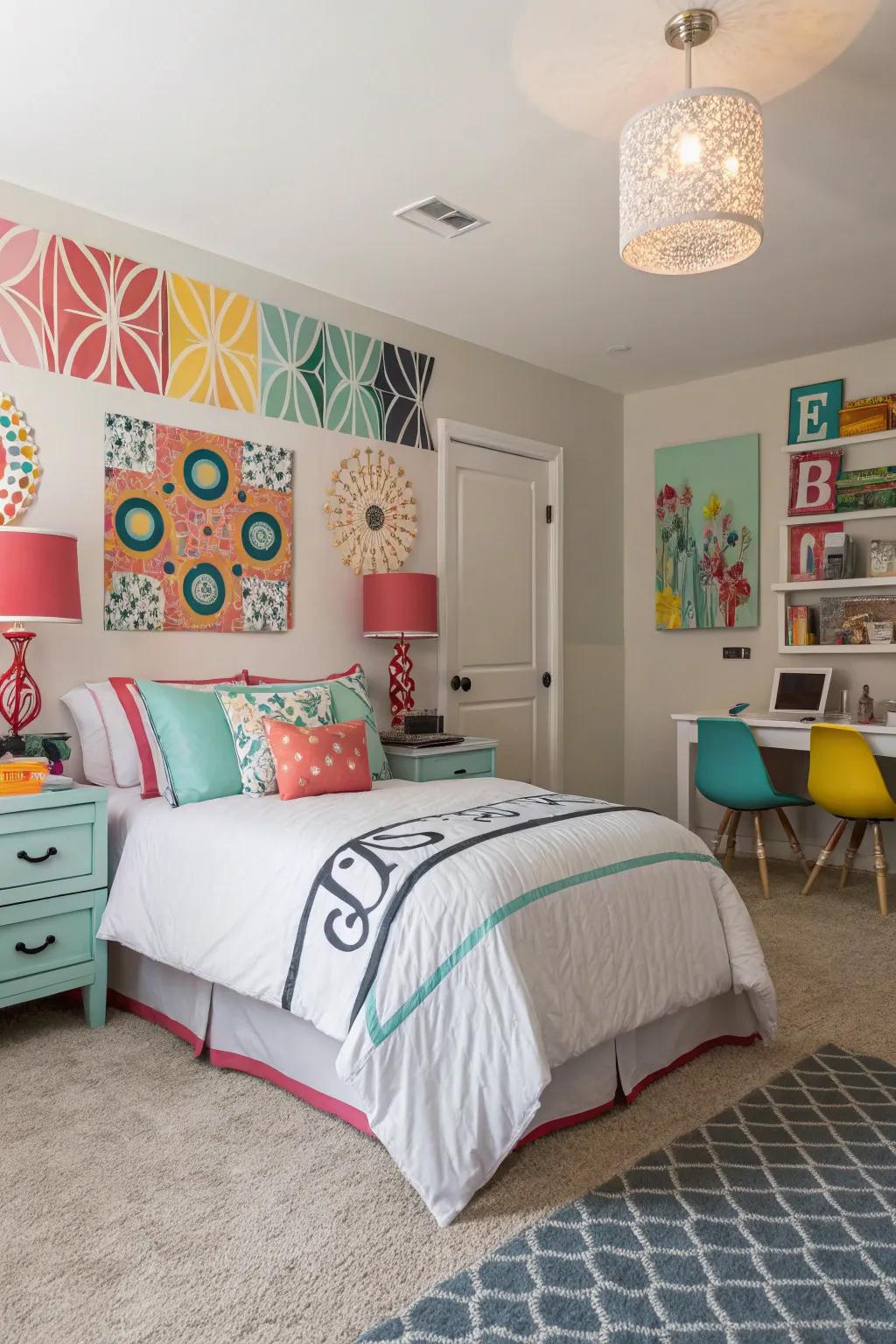 A personalized teen room with unique decor.