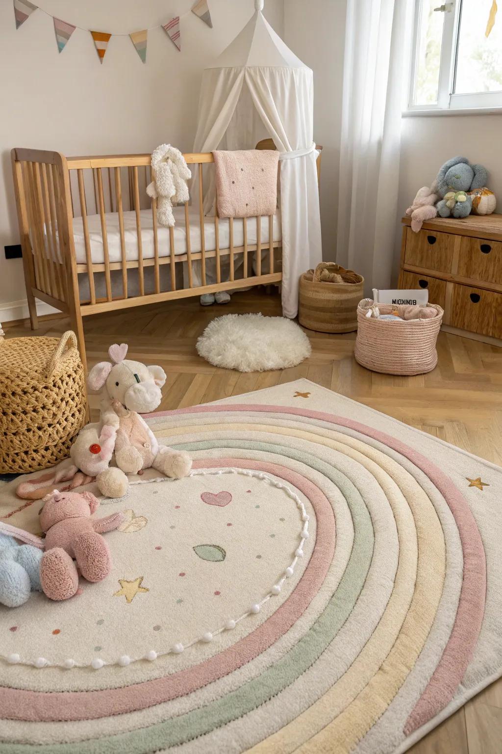 Create a soothing atmosphere with pastel rugs.