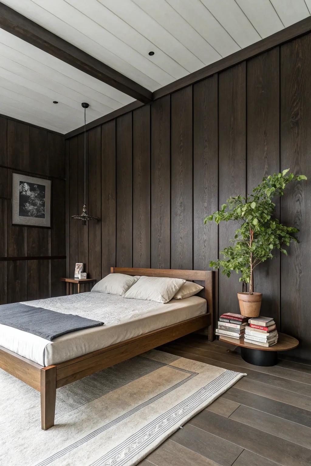 Subtle wood paneling enhances room texture.