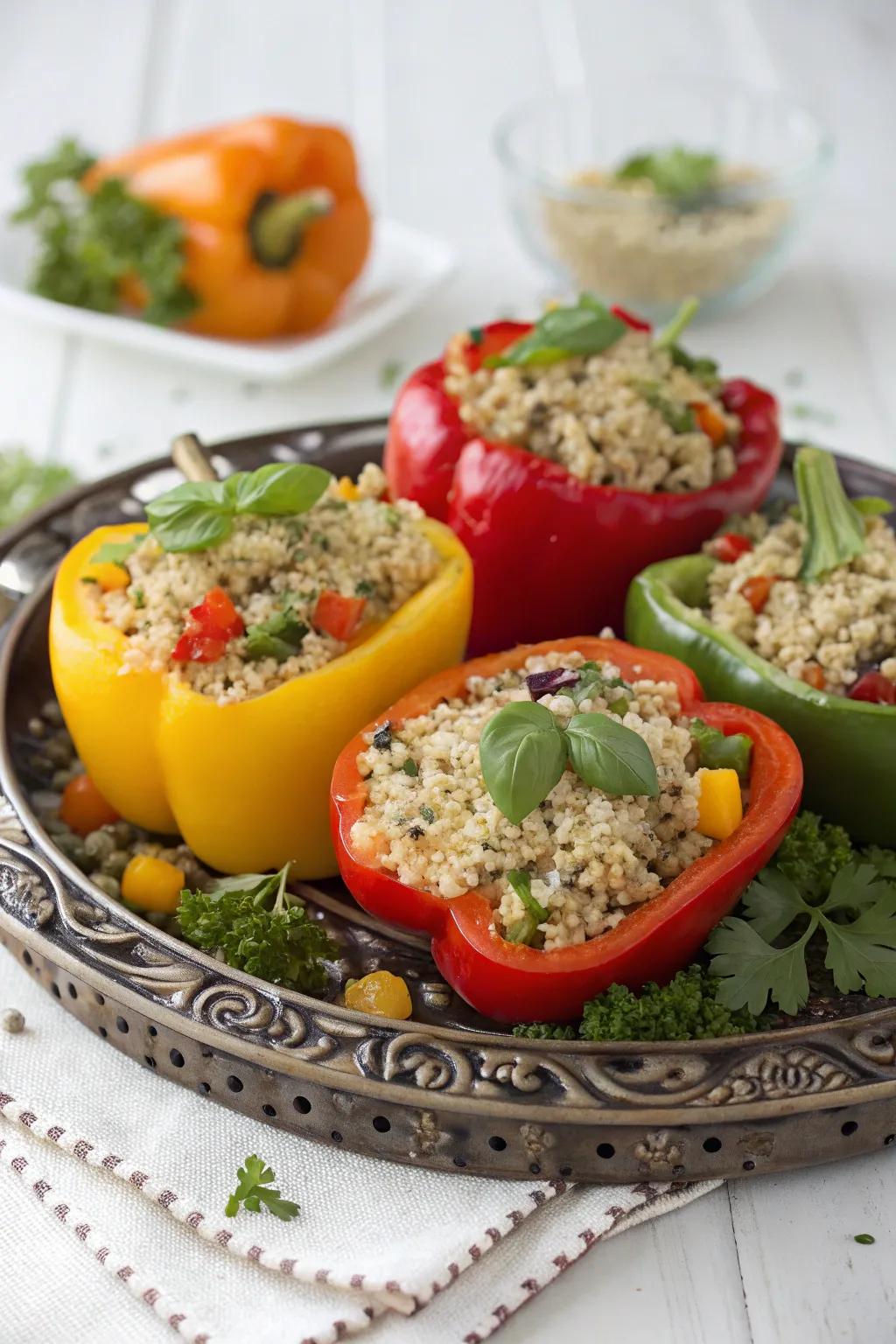 Festive stuffed peppers, a colorful and healthy holiday dish.