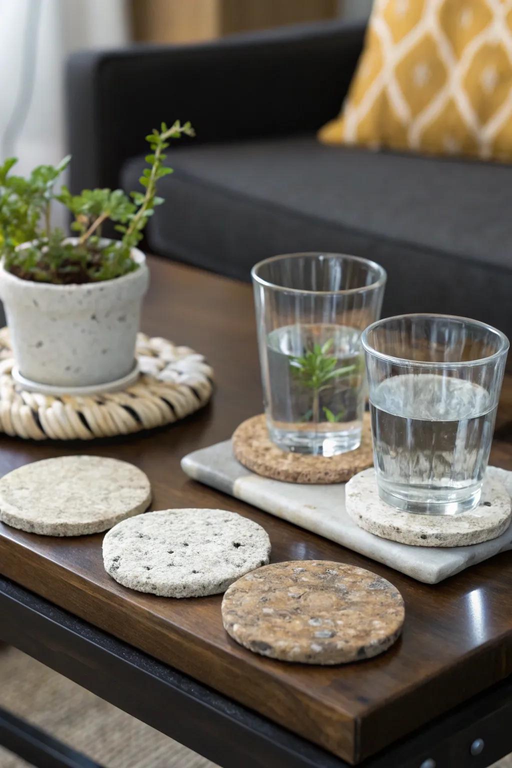 Impress your guests with handmade stone coasters.