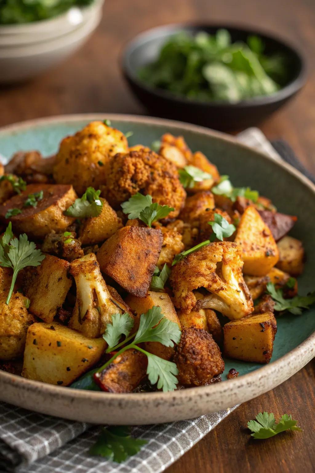 Roasted aloo gobi, offering a new twist on a beloved classic.