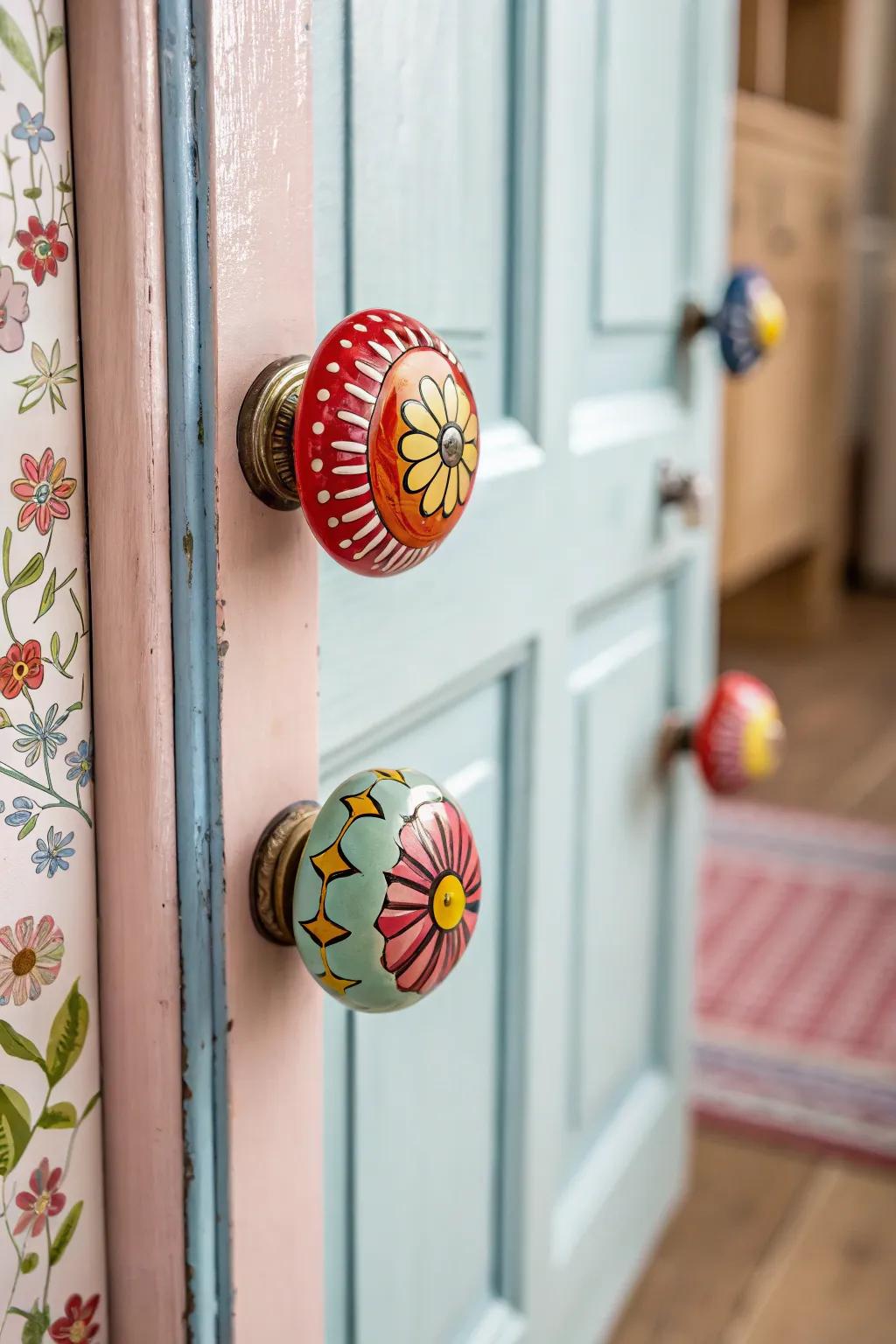 Decorative ceramic knobs offer a playful charm.