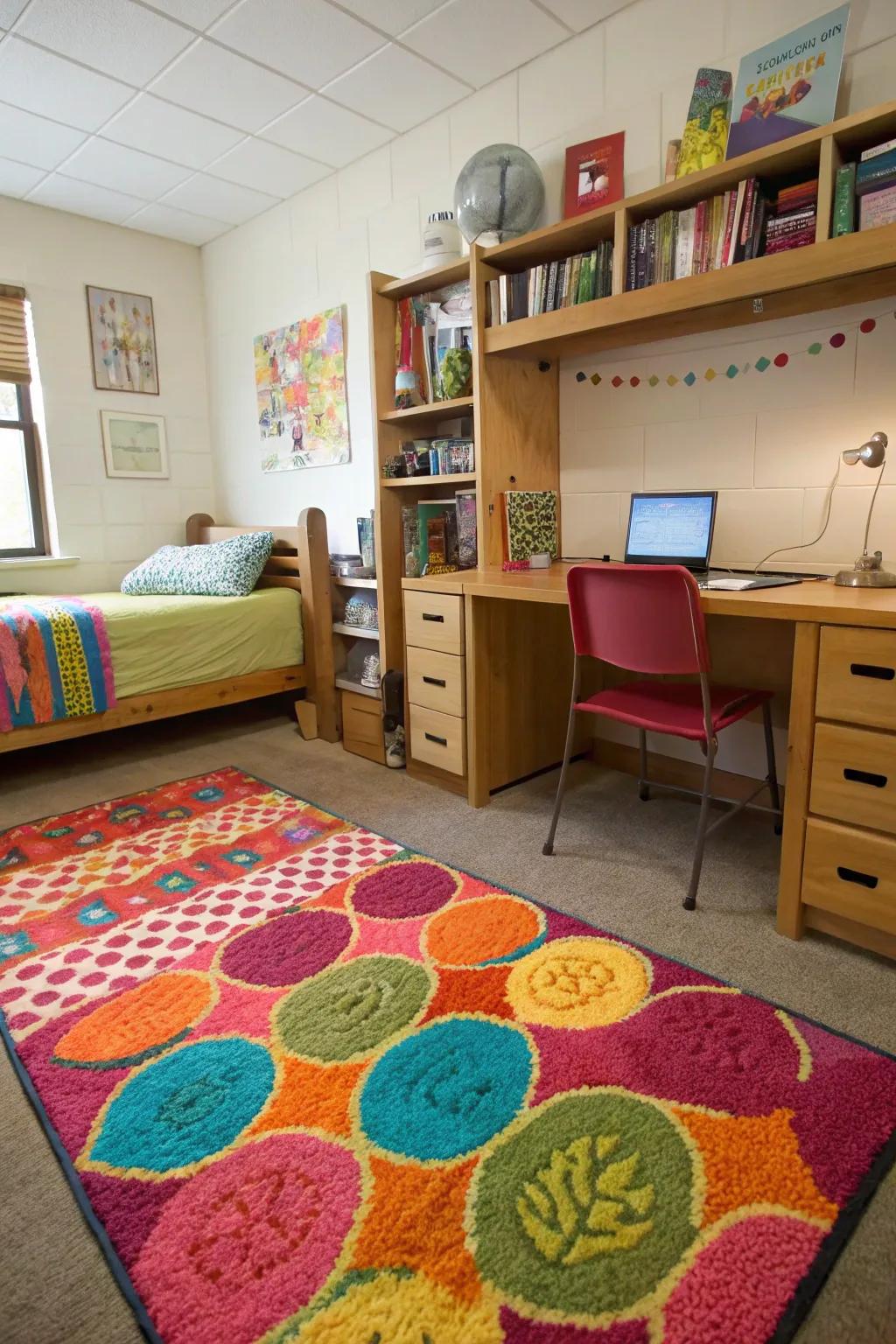 A rug adds warmth and personality to your dorm room.