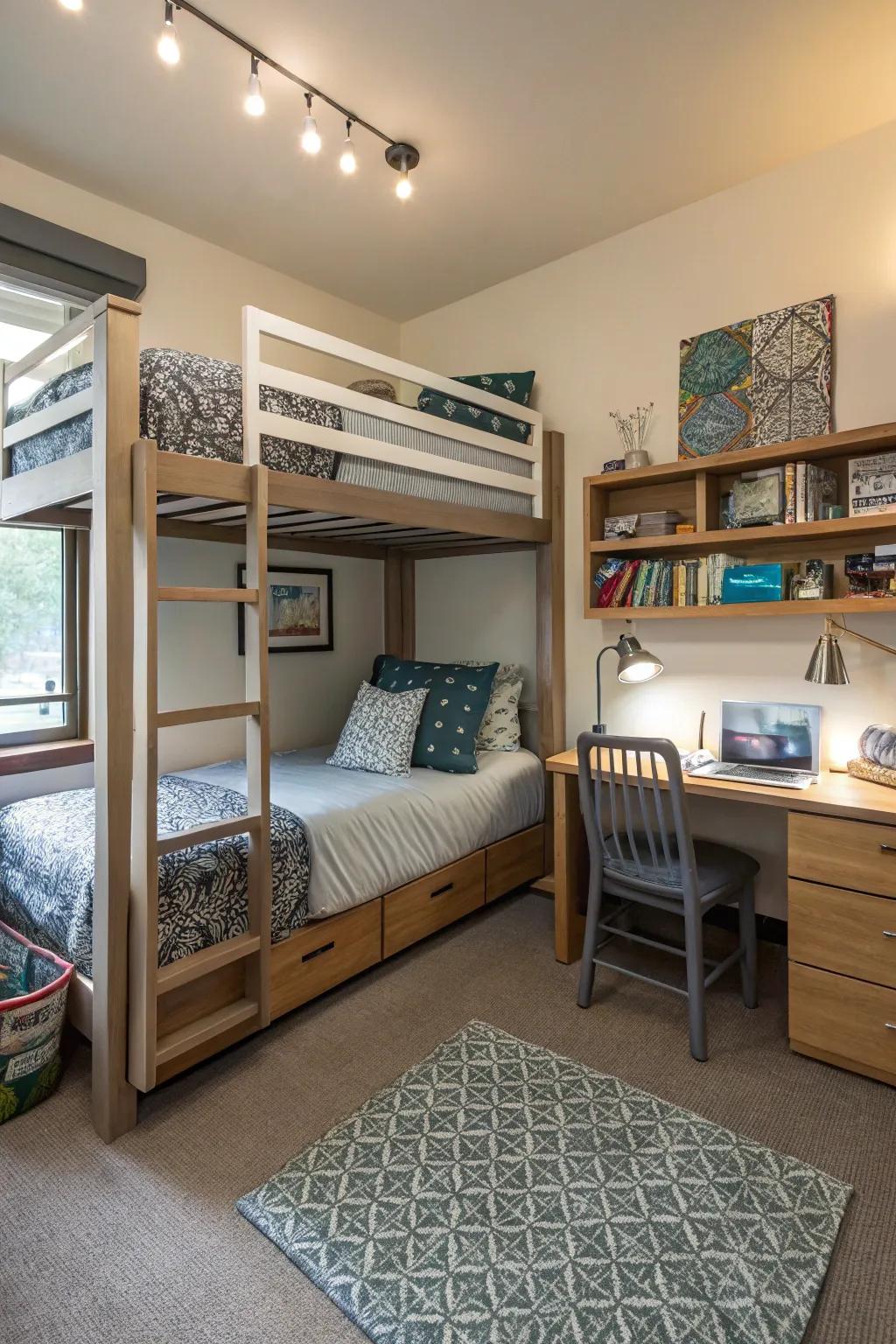 Bunk beds open up the room for more activities.