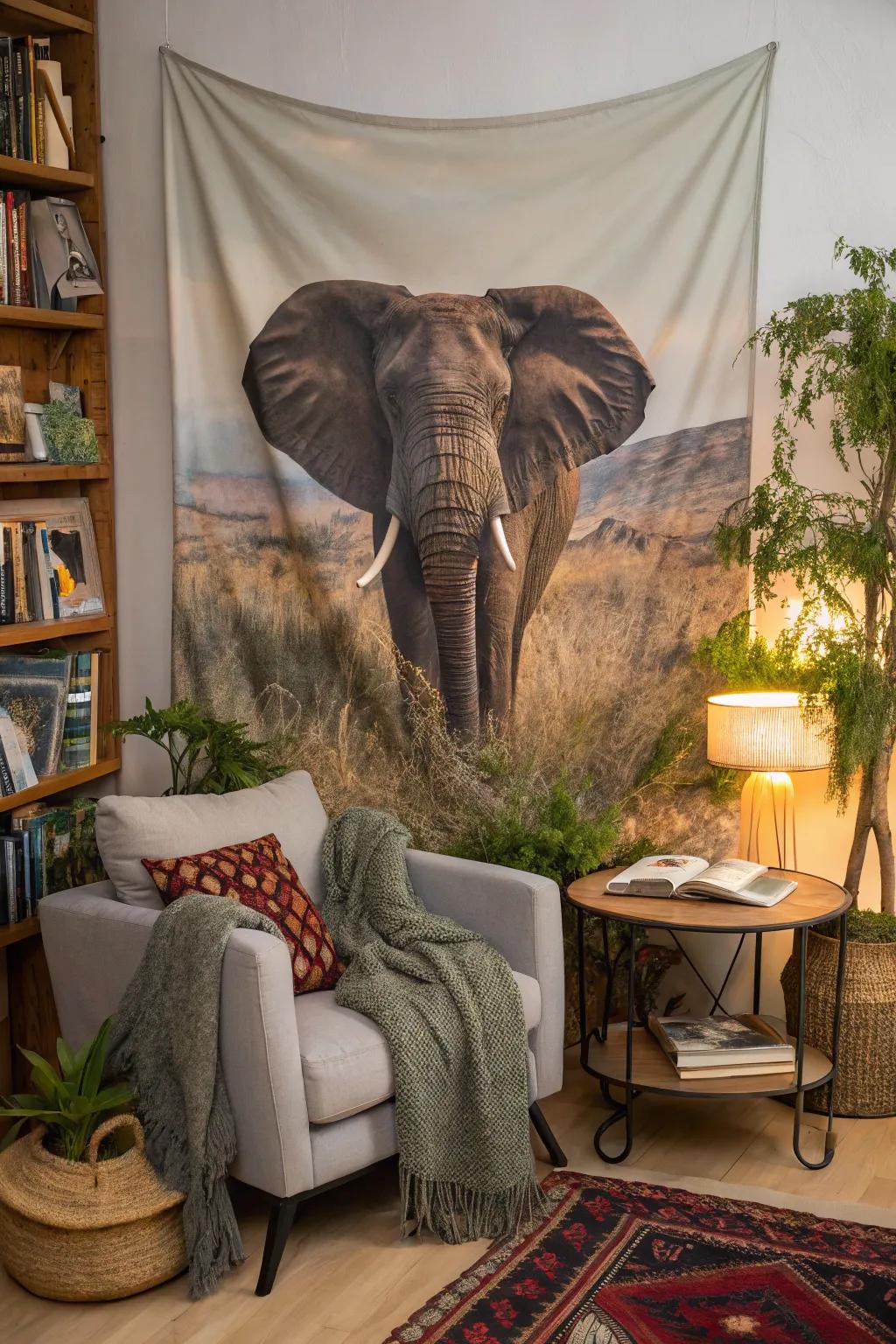 Elephant tapestries make for a dramatic and cozy focal point in any room.