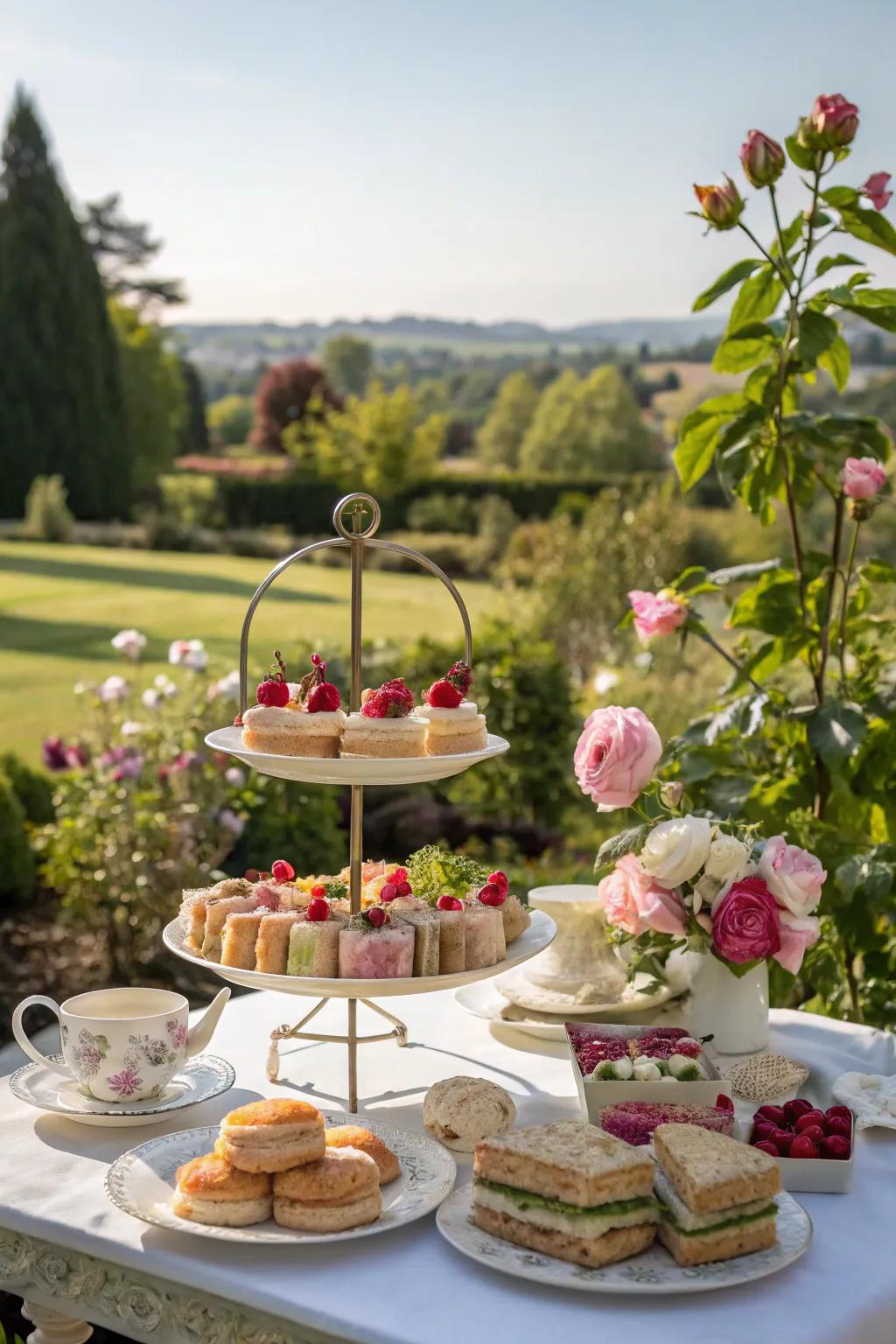 Tiered displays showcase delectable treats elegantly.