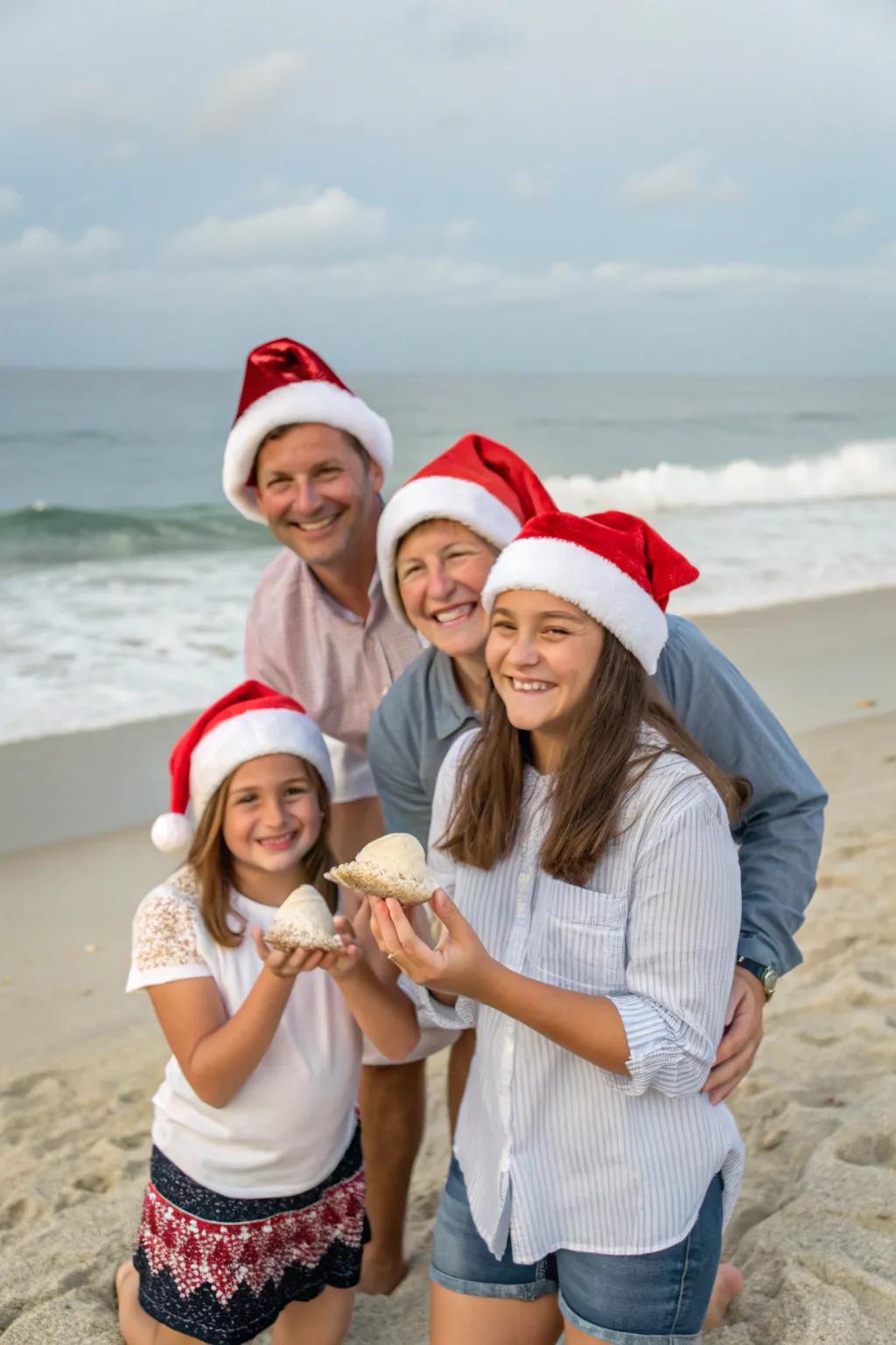 Bring a tropical twist to your Christmas photo with a beachy backdrop.