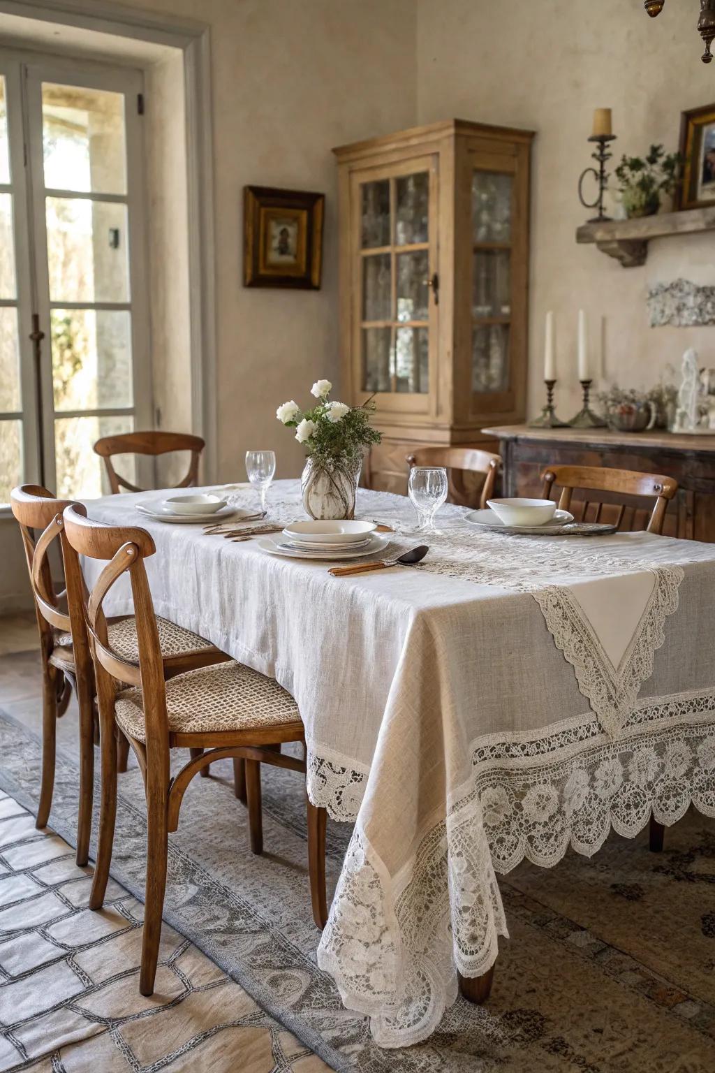 Textured fabrics add warmth and coziness to the dining space.