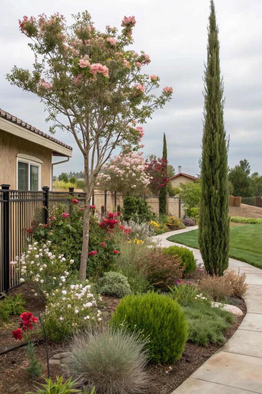 Ornamental trees and shrubs offer structure and interest to xeriscapes.